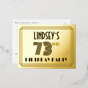 73rd Birthday Party ~ Art Deco Style “73” + Name Foil Invitation Postcard