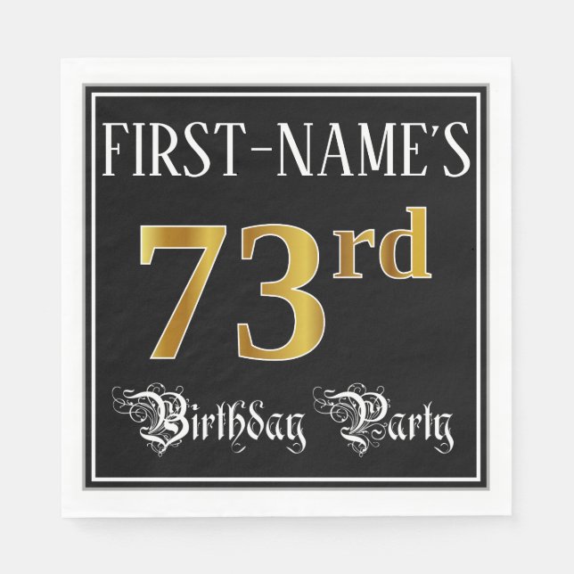 73rd Birthday Party — Fancy Script, Faux Gold Look Napkin (Front)