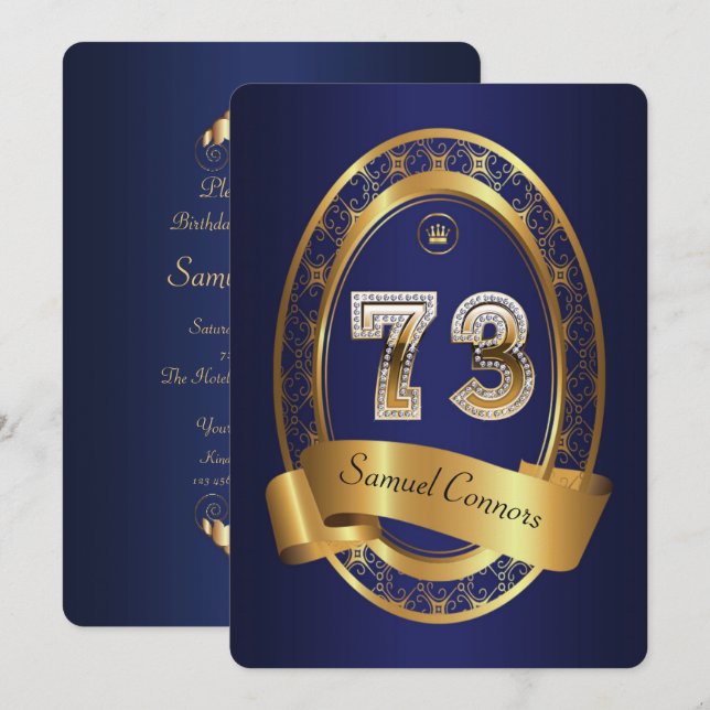 73rd,birthday party woman man,elegant colour invitation (Front/Back)