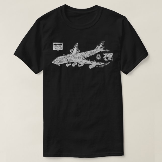 747 Jet Aircraft Jumbo Queen Of The Skies Blueprin T-Shirt (Design Front)