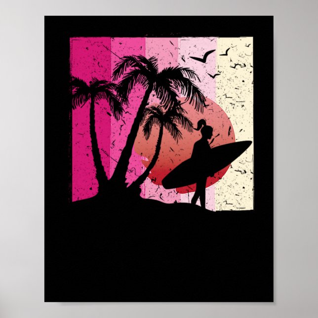 74.Surfing Surfer Girl Surfer Girl Surfboard Sunse Poster (Front)