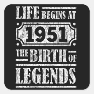 74 Year Old 1951 Birth Of Legend 74th Birthday Square Sticker