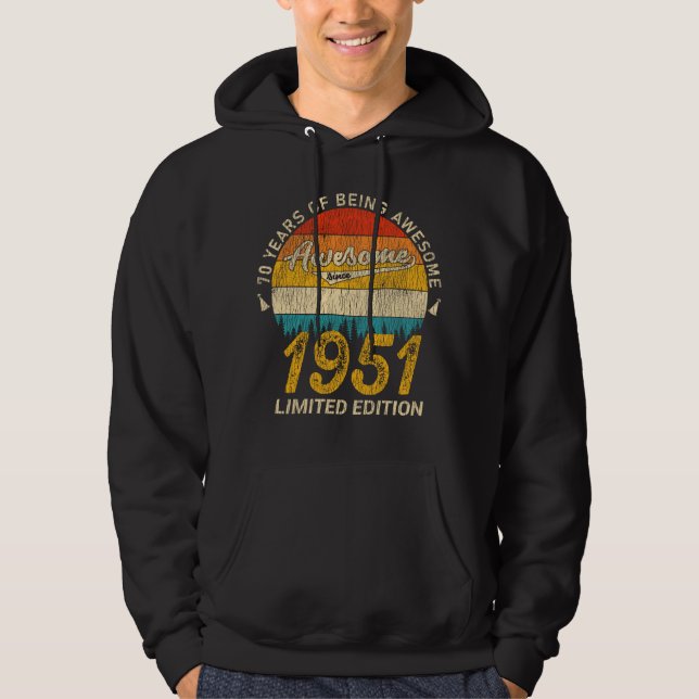 74 Year Old 1951 Retro Awesome 74th Birthday Gift Hoodie (Front)