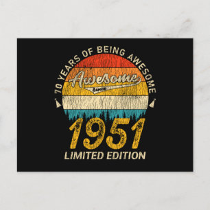 74 Year Old 1951 Retro Awesome 74th Birthday Gift Postcard