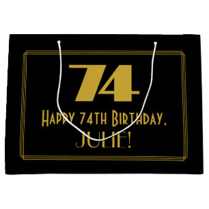 74th Birthday — Art Deco Inspired Look "74" & Name Large Gift Bag