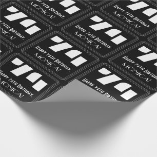 74th Birthday: Art Deco Inspired Look "74" & Name Wrapping Paper