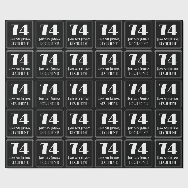 74th Birthday - Art Deco Inspired Look "74", Name Wrapping Paper (Seam)
