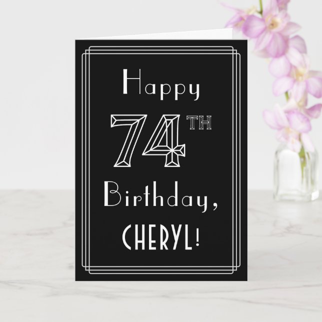74th Birthday: Art Deco Style # 74 & Custom Name Card (Orchid)