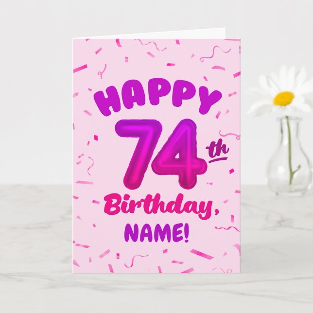 74th Birthday, Balloon Number, Customisable Name Card (Small Plant)