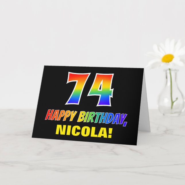 74th Birthday: Bold, Fun, Simple, Rainbow 74 Card (Small Plant)