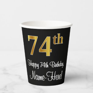 74th Birthday - Elegant Luxurious Faux Gold Look # Paper Cups