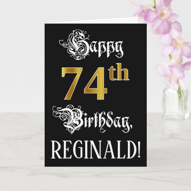 74th Birthday — Fancy Script; Faux Gold Look; Name Card (Orchid)