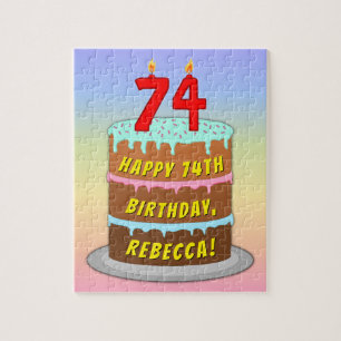 74th Birthday: Fun Cake and Candles + Custom Name Jigsaw Puzzle