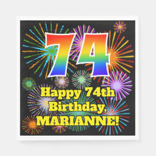 74th Birthday: Fun Fireworks Pattern + Rainbow 74 Napkin