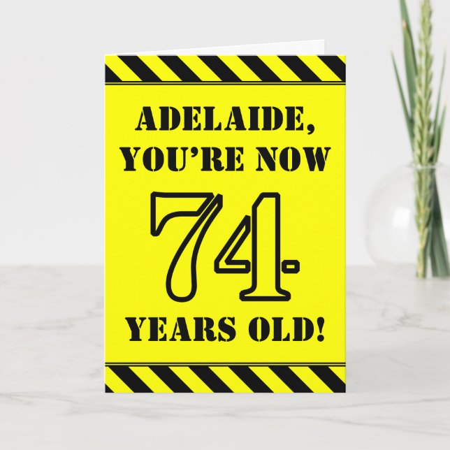74th Birthday: Fun Stencil Style Text, Custom Name Card (Front)