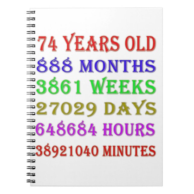 74th Birthday Milestones Notebook (Front)