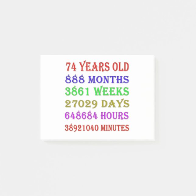 74th Birthday Milestones Post-it Notes (Front)