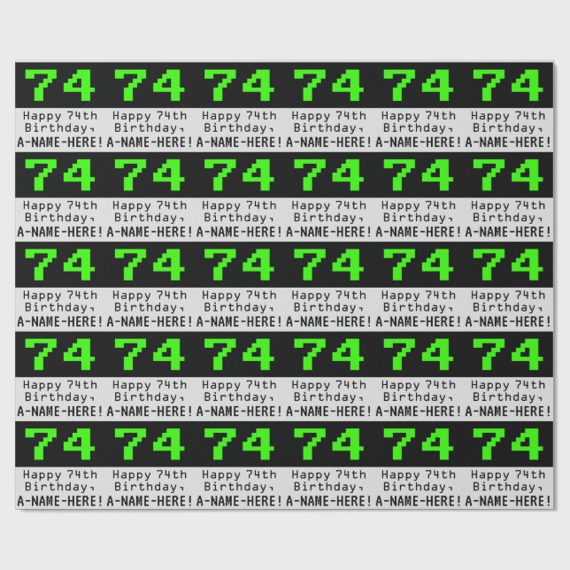 74th Birthday - Nerdy / Geeky Style "74" and Name Wrapping Paper (Flat)