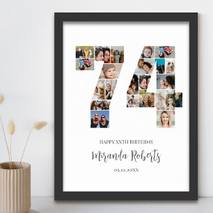 74th Birthday Number 74 Custom Photo Collage Poster