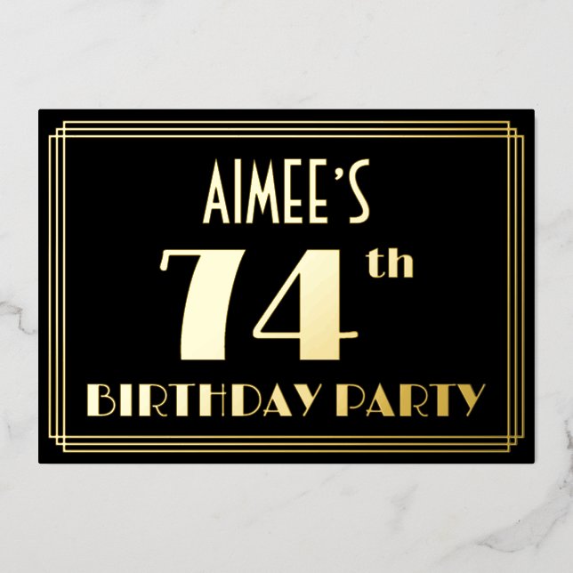 74th Birthday Party: Art Deco Look “74”, w/ Name (Front)