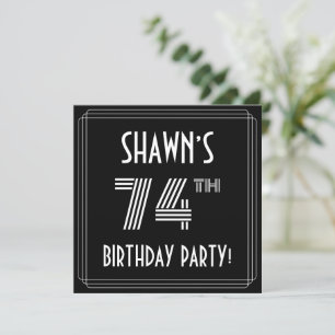 74th Birthday Party: Art Deco Style w/ Custom Name Invitation