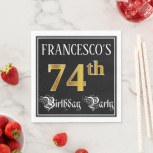 74th Birthday Party — Fancy Script, Faux Gold Look Napkin