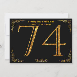 74th Birthday party,Gatsby styl,black gold glitter Invitation