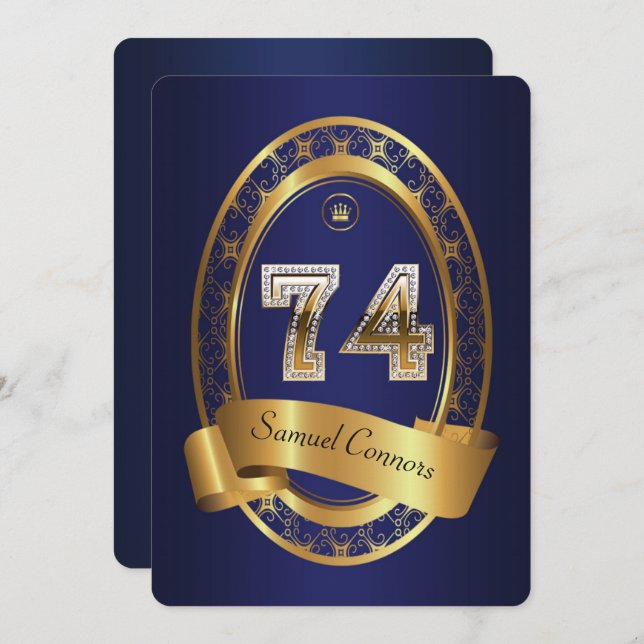 74th,birthday party woman man,elegant colour invitation (Front/Back)