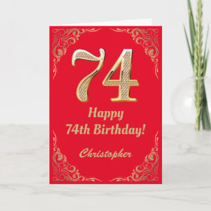 74th Birthday Red and Gold Glitter Frame Card