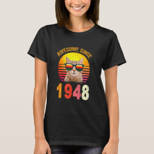 74th Birthday Vintage Cat Awesome Since 1948 T-Shirt