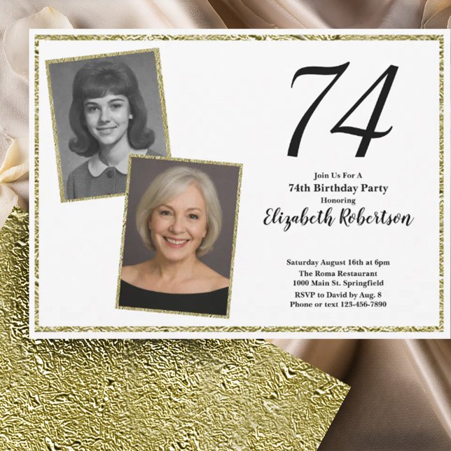 74th Custom Photo White and Gold  Invitation (Creator Uploaded)