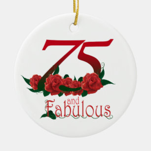 75  and fabulous 75th birthday number ceramic ornament