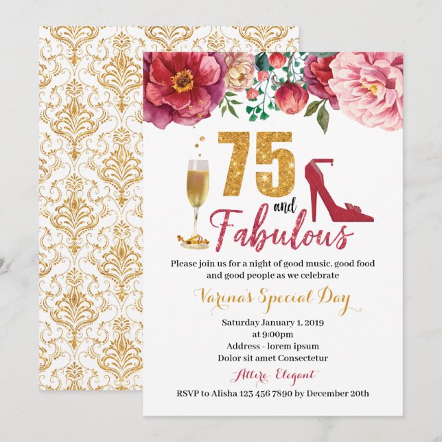 75 and Fabulous Birthday Invitation for Women (Front/Back)