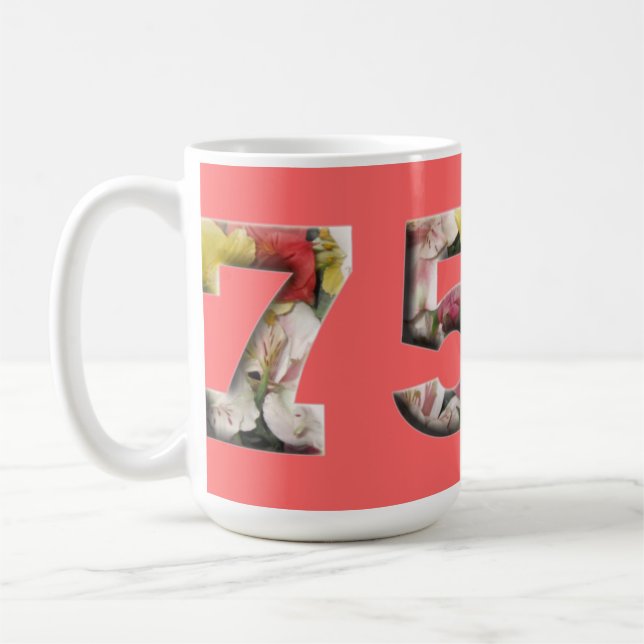 75 Floral Milestone Mug 75th Birthday Anniversary (Left)