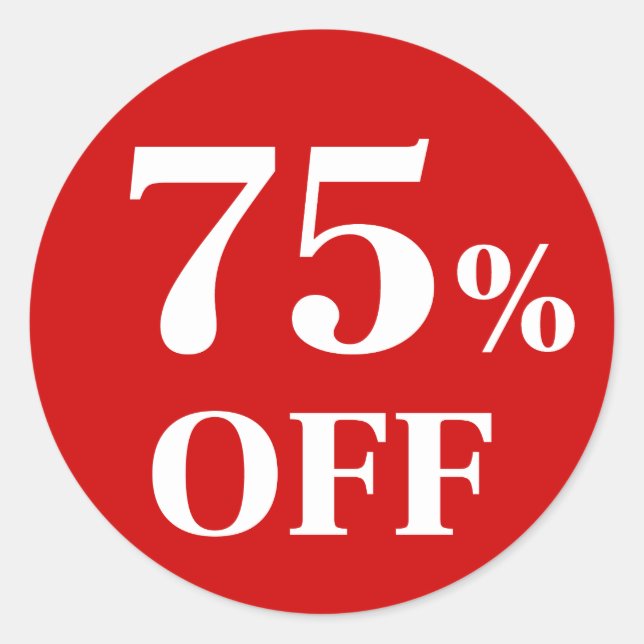 75% OFF Red Background Classic Round Sticker (Front)