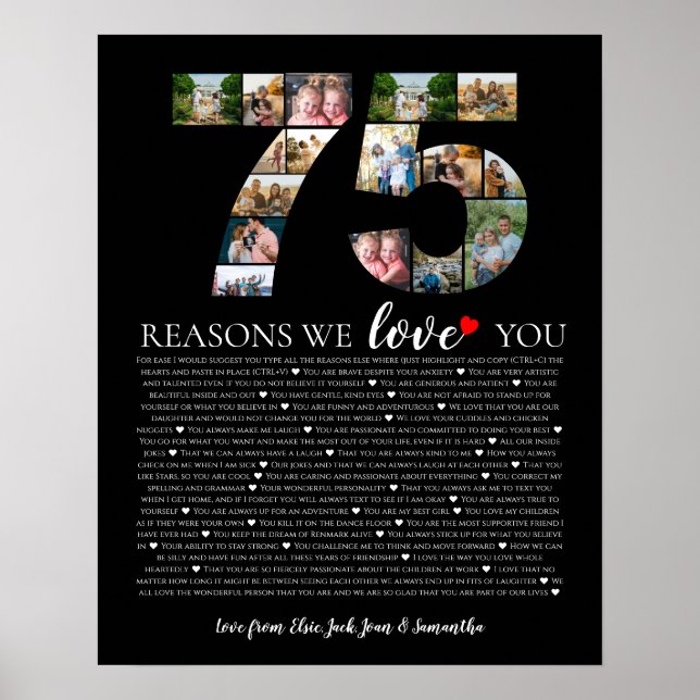 75 reasons why we love you granddad birthday poster (Front)