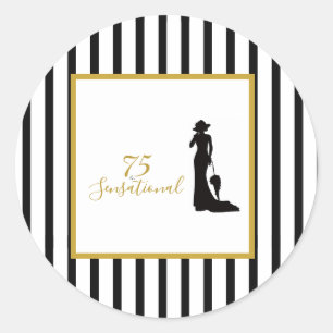 75 & Sensational Black and Gold Birthday Party Classic Round Sticker
