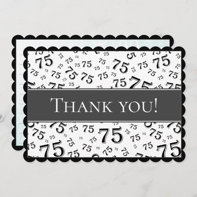 75 "Thank you!" Black/White Number Pattern Thank You Card (Front/Back)
