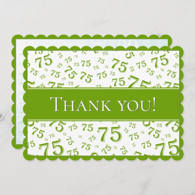 75 "Thank you!" Green/White Number Pattern Thank You Card (Front/Back)