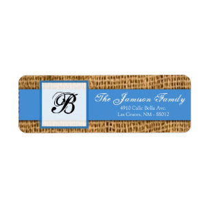 .75"x2.25" Return Address Blue Burlap Lace Label