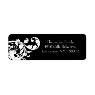 .75"x2.25" Return Address Label Black White Floral