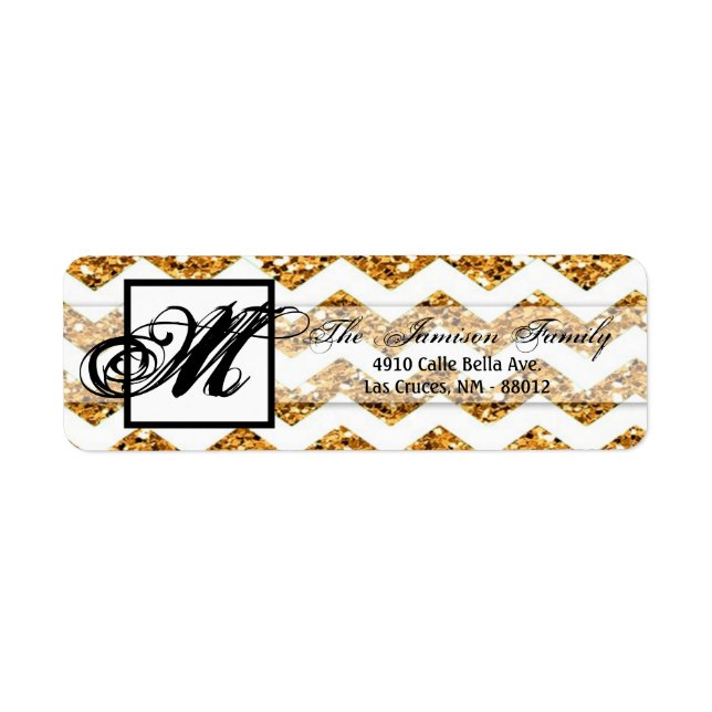 .75"x2.25" Return Address Label Gold Glitter Chevr (Front)