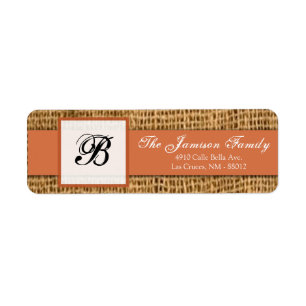 .75"x2.25" Return Address Orange Burlap Lace Label