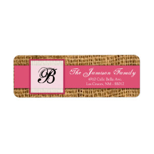 .75"x2.25" Return Address Pink Burlap Lace Label