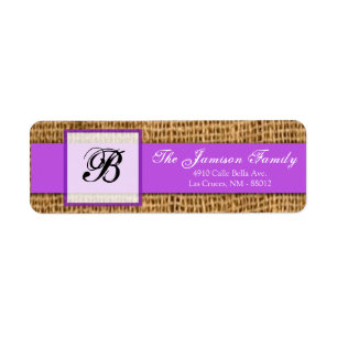 .75"x2.25" Return Address Purple Burlap Lace Label