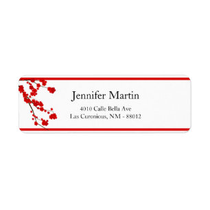.75"x2.25" Return Address Red Cherry Blossom Label