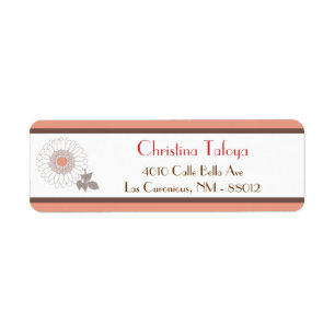 .75" x 2.25" Return Address Coral Pink Brown Flora Label