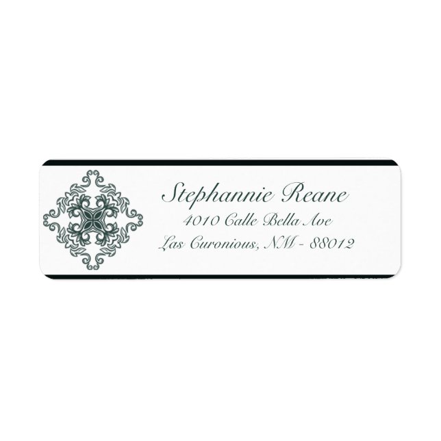 .75" x 2.25" Return Address Teal Damask Label (Front)