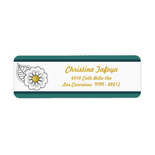 .75" x 2.25" Return Address Teal/Yellow Mustard Fl Label
