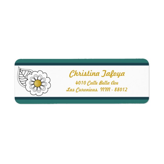 .75" x 2.25" Return Address Teal/Yellow Mustard Fl Return Address Label